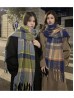 Plaid Patterned Blanket Scarf with Long Fringe